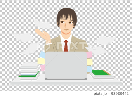 働く男性イラスト 上半身 ベージュスーツ 茶髪 PC作業 残業 働く男性イラスト 上半身 ベージュスーツ 茶髪 PC作業 残業 92980441