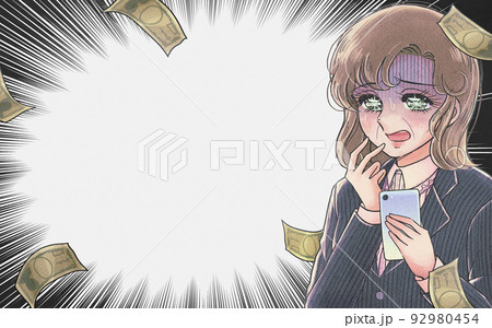 老後が心配…スマホで年金や保険制度を調べる中年女性 92980454