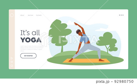 Yoga Poses, Outdoor Stretching Landing Page Template. Female Character Exercises in Park. Woman Practice Outdoor Yoga Yoga Poses, Outdoor Stretching Landing Page Template. Female Character Exercises in Park. Woman Practice Outdoor Yoga 92980750