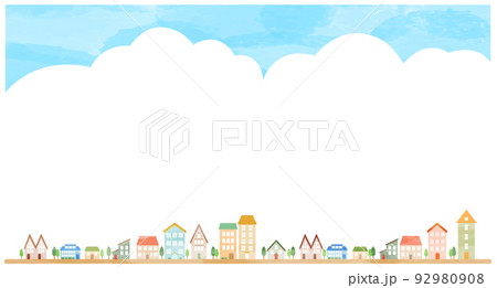 かわいい家が並ぶ街並みフレーム かわいい家が並ぶ街並みフレーム 92980908