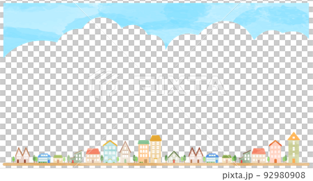 かわいい家が並ぶ街並みフレーム かわいい家が並ぶ街並みフレーム 92980908