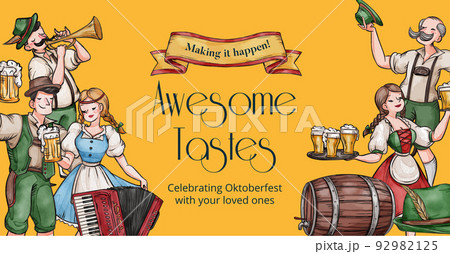 Facebook ads template with oktoberfest festive concept,watercolor style 92982125