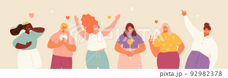 Chubby women loving themselves body positivity 92982378