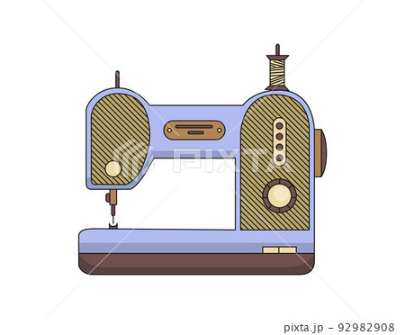 Sewing machine. Retro design form of tool for sewing. Colorful equipment of dressmaker. Vector illustration in flat style 92982908