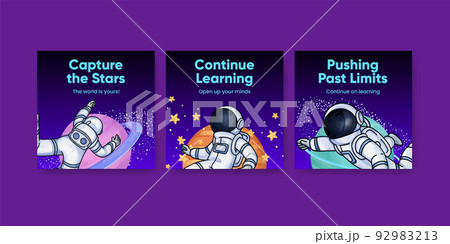 Banner template with kids explore galaxy concept,watercolor style 92983213