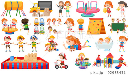 Set of children doing different activities Set of children doing different activities 92983451