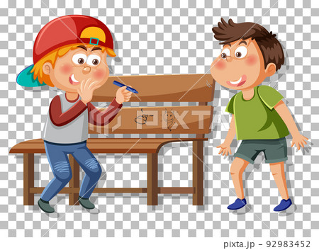Two boy drawing on public bench Two boy drawing on public bench 92983452