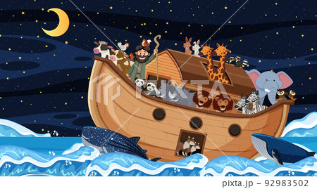Ocean scene with Noah's ark with animals 92983502