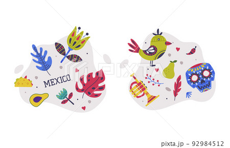 Set of Mexican traditional culture elements cartoon vector illustration 92984512