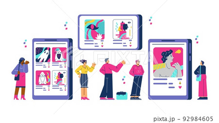 Abstract NFT art concept with people in digital gallery or museum, flat vector illustration on white background. Abstract NFT art concept with people in digital gallery or museum, flat vector illustration on white background. 92984605