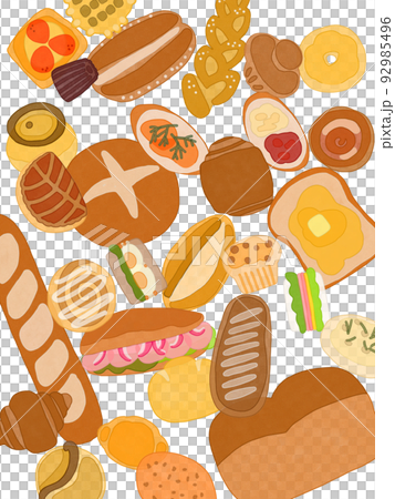 Bread background Watercolor style Various types of bread falling Bread background Watercolor style Various types of bread falling 92985496