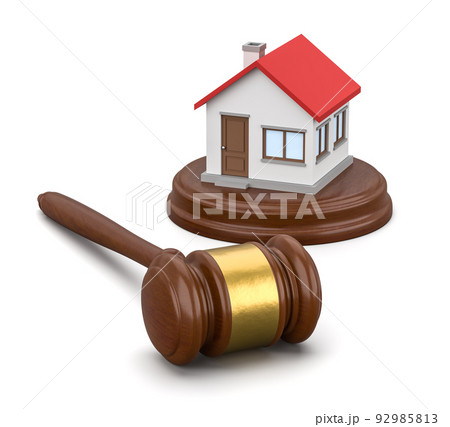 Judge's Gavel and House on White Background 92985813