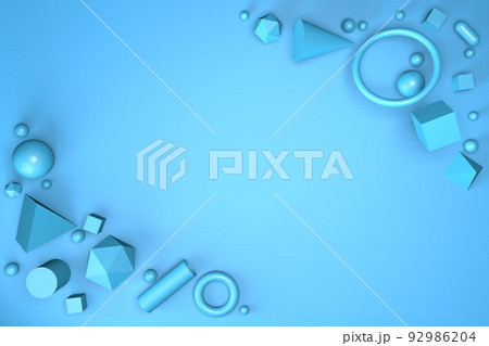 3D render of abstract geometric shapes on a blue background. Minimalistic concept, view from above, flat lay. Ball, torus, cube, pipe, platonic, pyramid, icosa. 3D render of abstract geometric shapes on a blue background. Minimalistic concept, view from above, flat lay. Ball, torus, cube, pipe, platonic, pyramid, icosa. 92986204
