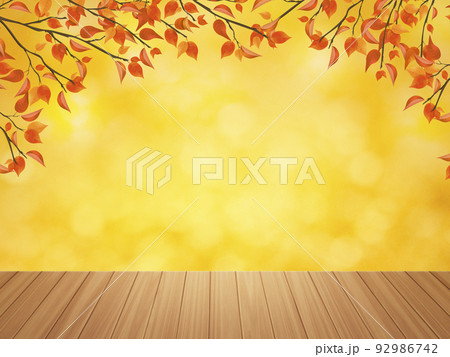 Wood table top on bokeh yellow background 92986742