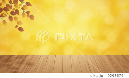 Wood table top on bokeh yellow background 92986744