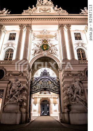Open Gate Of The Former Residence Of The Emperor "Hofburg" In The Night In Vienna In Austria Open Gate Of The Former Residence Of The Emperor "Hofburg" In The Night In Vienna In Austria 92987113