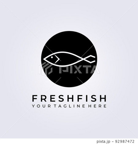 fresh fish, seafood logo vector illustration design, line art style logo design 92987472