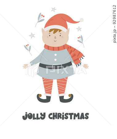 Christmas holiday card with funny elf boy in a winter hat 92987612