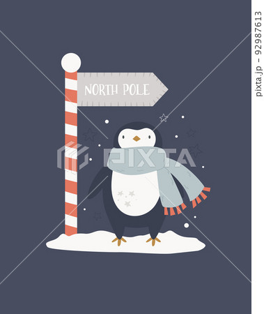 Christmas holiday card with funny penguin wrapped in a scarf 92987613