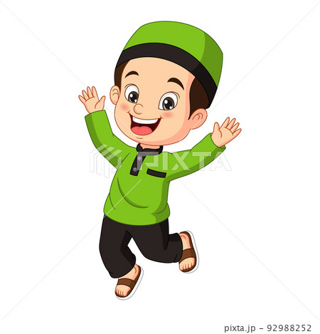 Happy muslim boy cartoon on white background Happy muslim boy cartoon on white background 92988252