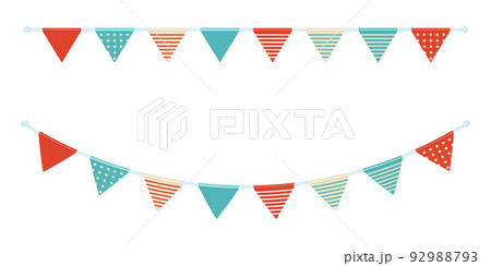 Garland of triangular flags on ribbon in nautical theme. Vector illustration bunting in cartoon style. 92988793