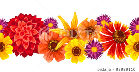 Seamless pattern with autumn flowers. Beautiful decorative bouquet of blooming plants. 92989110