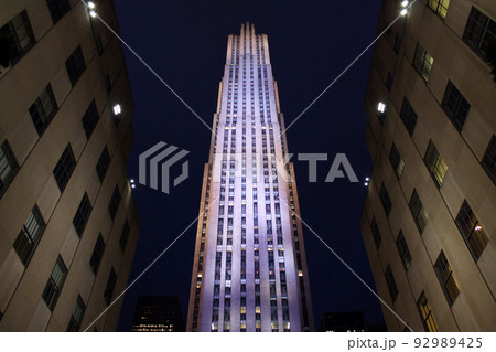 Pink illuminated skyscraper in New York City Pink illuminated skyscraper in New York City 92989425