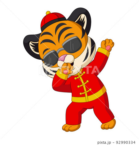 Cartoon tiger in sunglasses dabbing Cartoon tiger in sunglasses dabbing 92990334