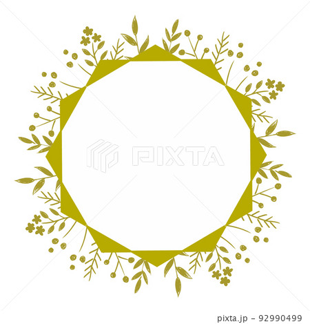 植物モチーフの丸いゴールドフレーム 92990499