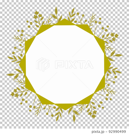 植物モチーフの丸いゴールドフレーム 92990499