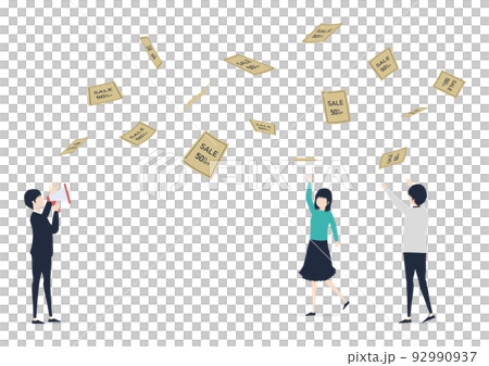 Illustration material of a businessman spreading flyers and advertising 92990937
