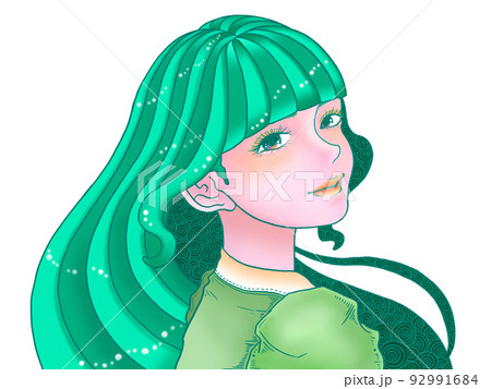振り向いてほほえむ女の子　白背景 92991684