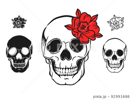 Skull decorated with beautiful flower in tattoo style isolated vector illustration 92991686