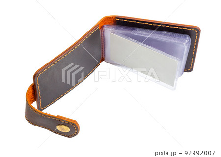 Open luxury craft business card holder case made of leather. 92992007