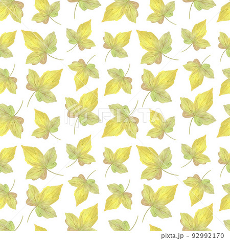 Yellow autumn leaves simple repeat pattern watercolor seasonal seamless ornament for textile, gift paper, cards, invitations any holiday design, vintage and romantic hand drawn style Yellow autumn leaves simple repeat pattern watercolor seasonal seamless ornament for textile, gift paper, cards, invitations any holiday design, vintage and romantic hand drawn style 92992170