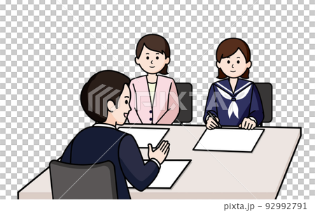 Three-way interview female student/guardian and male staff Three-way interview female student/guardian and male staff 92992791