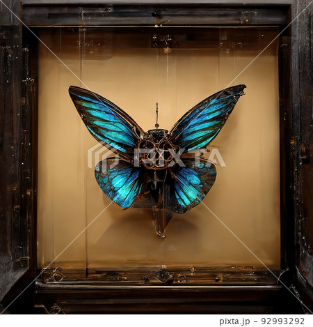 Digital art of mechanical butterfly with amazing colours Digital art of mechanical butterfly with amazing colours 92993292