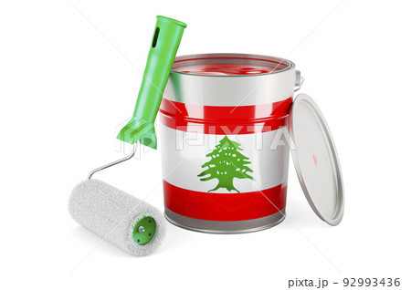 Lebanese flag on the paint can, 3D rendering Lebanese flag on the paint can, 3D rendering 92993436