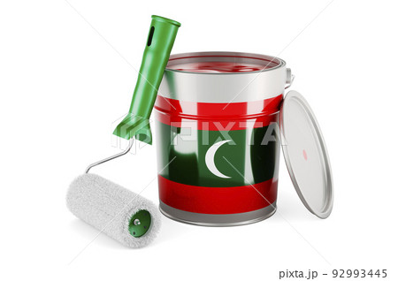 Maldivian flag on the paint can, 3D rendering 92993445