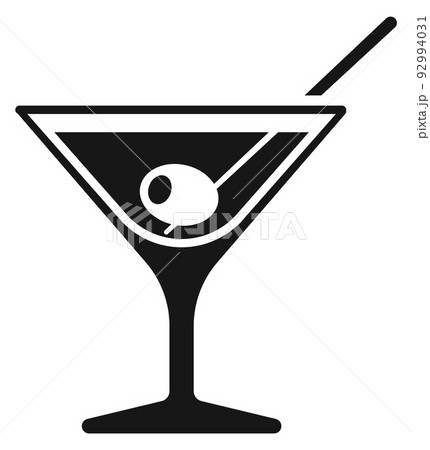 Martini icon. Cocktail glass with olive black symbol Martini icon. Cocktail glass with olive black symbol 92994031