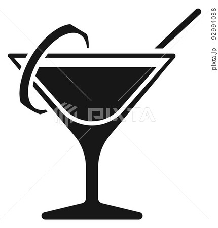 Summer cocktail glass with citrus peel. Drink black icon 92994038