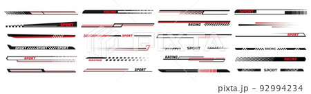 Race car lines. Sport stripes vinyl stickers, racing vehicle tuning and speed line vector set Race car lines. Sport stripes vinyl stickers, racing vehicle tuning and speed line vector set 92994234
