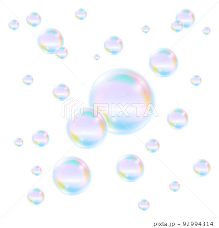 Realistic bubbles. Colorful soap foam air balls 92994314