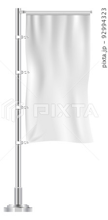 Outdoor banner on metal pole. White realistic promo mockup 92994323