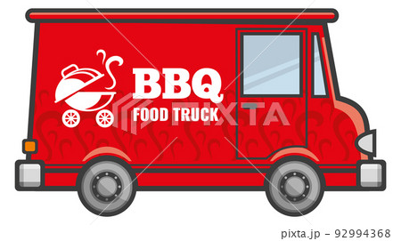 Bbq food track icon. Red street transport Bbq food track icon. Red street transport 92994368