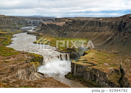 View of canyon and waterfall Hafragilsfoss, Iceland View of canyon and waterfall Hafragilsfoss, Iceland 92994792