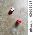 Red apple on a beige background. Top view photography. 92994918
