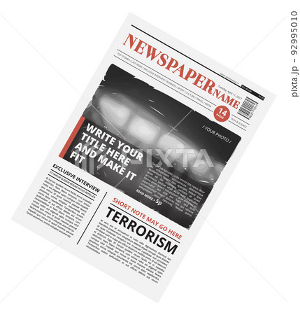 Newspaper mockup. Front page with photo and text columns layout 92995010
