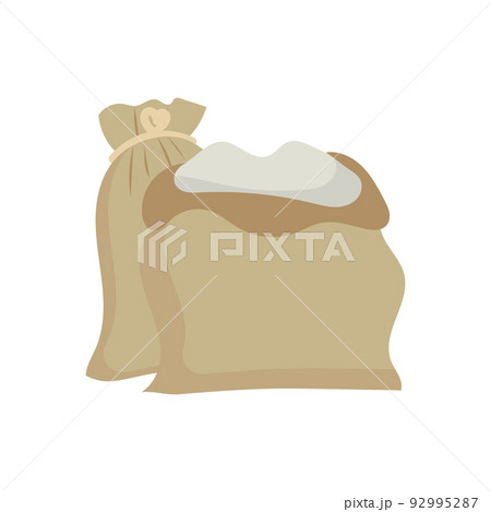 Sack or bag sand and rice seed. Farmer flour and potato pallet brown farming isolated vector illustration. Plant mill wheat agriculture and farm harvest icon. Cartoon harvesting product symbol 92995287