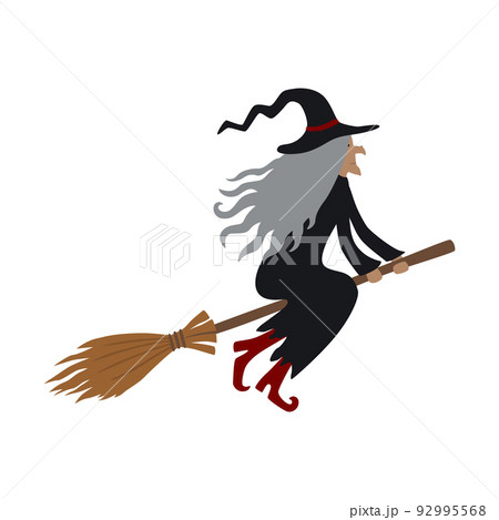 Witch flying on broom. Vector illustration isolated on white background. Witch flying on broom. Vector illustration isolated on white background. 92995568